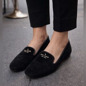Kate Spade New York Black Suede Smoking Loafers Flats Size 8B.
